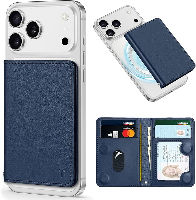 TUCCH for Magsafe Card Holder with Clear ID Window, Fit 6 Cards, RFID Blocking PU Leather Men Women Magnetic Phone Wallet for iPhone 17/16/15/14/13/12/Plus/Air/Pro/Pro Max Series, Blue