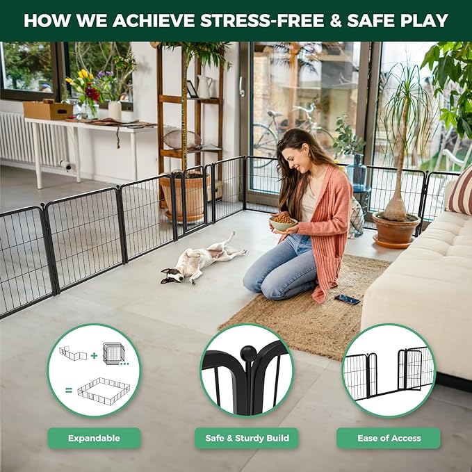 FXW Homeplus Unleashed Indoor Dog Playpen - Stress-Free and Safe Play, Heavy Duty 24 Inch 8 Wire Panels with Playpen Camera Mount for Puppy and Small Dogs, Black│Patented