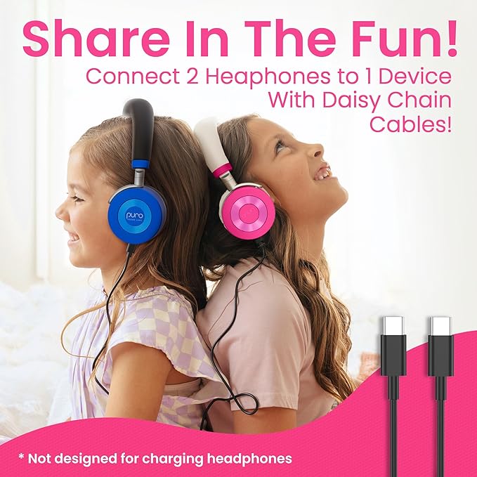 Puro Sound Labs JuniorJam Plus Volume-Limiting Wireless Bluetooth Headphones for Kids, Secure Audio with Adjustable On-Ear Design, 22-Hour Battery Life, Ideal for Tablets, Smartphones & PCs - Pink