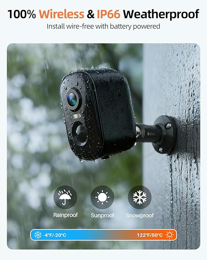 Solar Security Camera Wireless Outdoor, 2K Cameras for Home Security Outside with AI Motion Detection, Color Night Vision, Two-Way Talk, IP66 Weatherproof, 2.4GHz Wi-Fi, Cloud/SD Storage