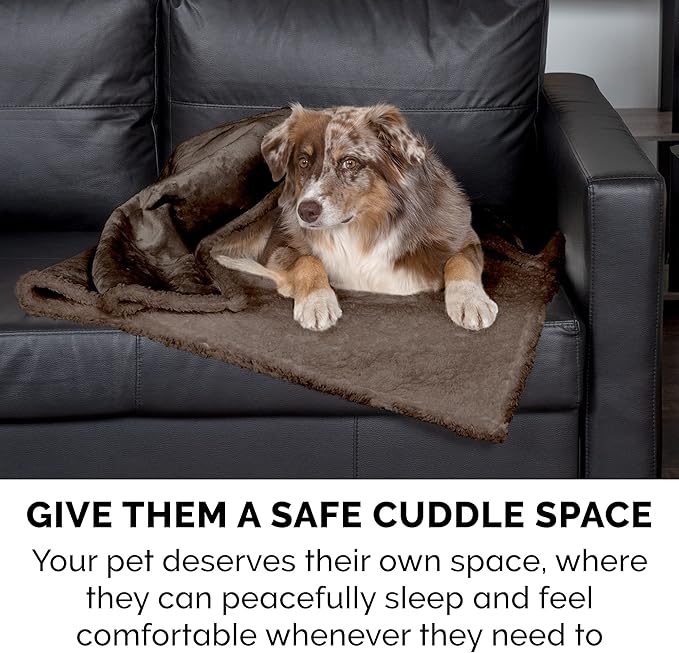 Furhaven Waterproof & Self-Warming Throw Blanket for Dogs & Indoor Cats, Washable & Reflects Body Heat - Soft-Edged Terry & Sherpa Dog Blanket - Espresso, Small