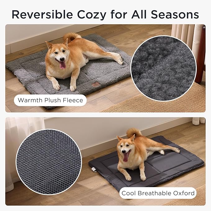 Reversible Dog Crate Pad Bed for Medium Dogs,Washable & Non-Slip Kennel Pet Mat, High Density Foam and Soft Fleece Cat Bed for Indoor & Outdoor Use, 35" x 23", Dark Gray