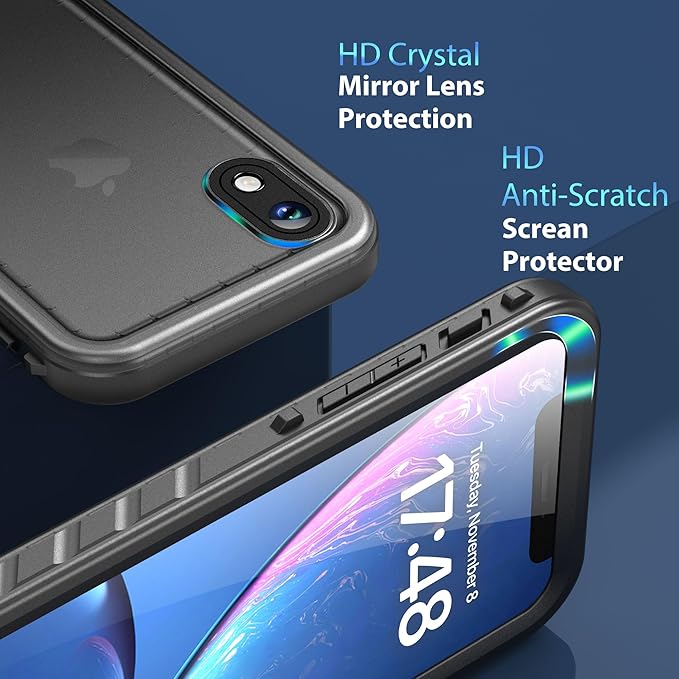 SPORTLINK for iPhone XR Waterproof Case, Waterproof Shockproof Snowproof with Built-in Screen Protector Slim Case for iPhone XR 2018 Release (6.1 inch) Black