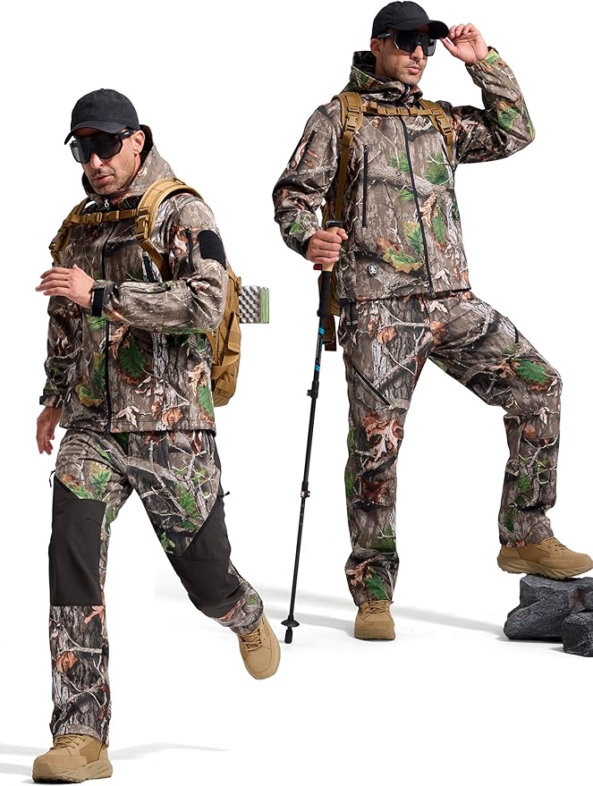 FREE SOLDIER Men's Fleece Lined Outdoor Cargo Hiking Pants Water Repellent Softshell Snow Ski Pants with Zipper Pockets