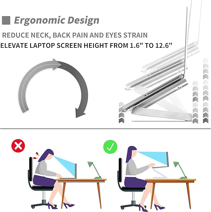 SOUNDANCE Laptop Cooling Pad – Silver, Adjustable Aluminum Stand with 140mm Fan, 4 USB 3.0 Hubs & Ergonomic Design for 10-17" Laptops