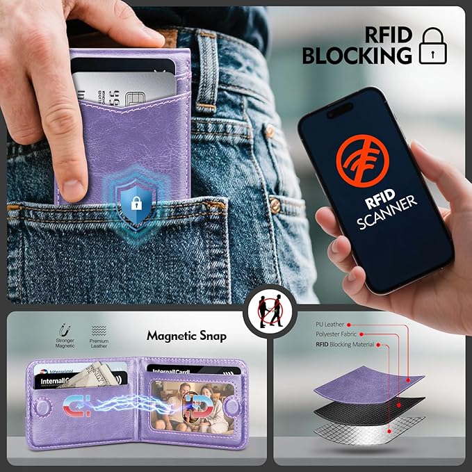 Compatible with Magsafe Case with Card Holder for Men Women Magnetic Ultra-Thin Wallet Bracket Adjustable Bracket for iPhone 17/16/15/14/13/12 Pro/Pro Max/PlusSeries,Light Purple