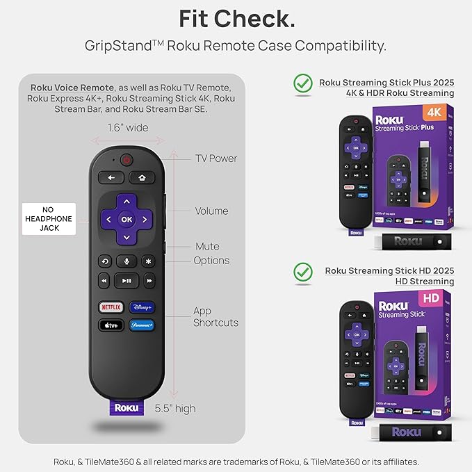 GripStand™ Roku Voice Remote Cover: Stand Up Design, Enhanced Grip, Silicone Case: Fits TV Streaming Stick Plus 2025 4K/HD/HDR, Compatible with AirTag and TileMate, Lime Glow by 73&Sunny