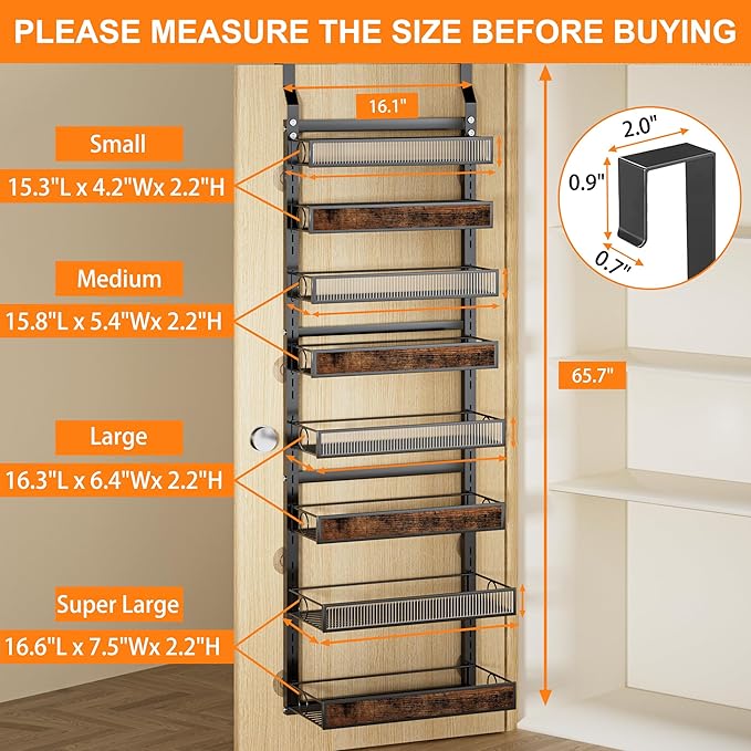 8 Tier Over the Door Pantry Organizer 2 IN 1 Hanging or Wall Mounted Spice Rack with Adjustable Basket,Heavy Duty Seasonning Storage Shelf for Kitchen Pantry and Bathroom