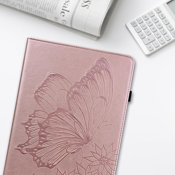 Dteck for Fire Max 11 (13th Generation) Tablet Case 11" 2023, PU Leather Protective Fold Stand Case with Adjustable Viewing Angles, 4 Card Slots, Cute Butterfly Lightweight Slim Folio Case, Rosegold