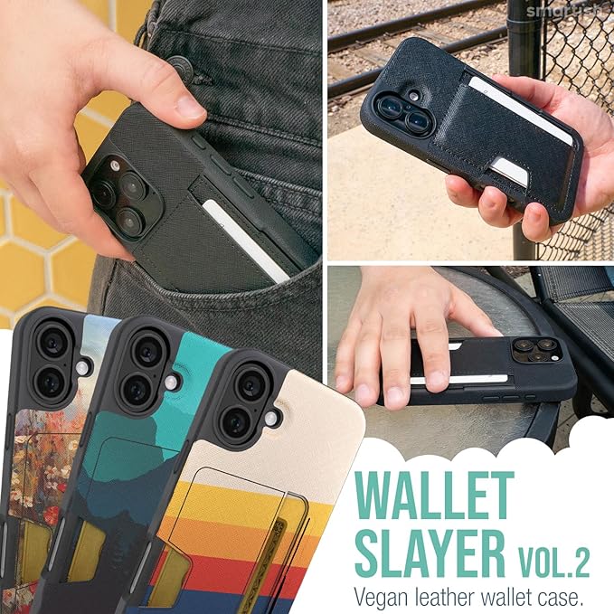 Smartish® iPhone 16 Plus Wallet Case - Wallet Slayer Vol 2 [Slim + Protective] Credit Card Holder w/Kickstand - Drop Tested Hidden Card Slot Cover Compatible w/Apple iPhone 16 Plus - Custom Prints