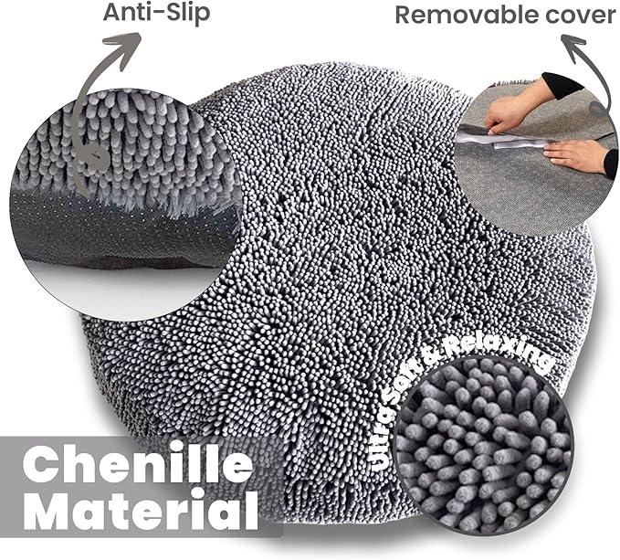 Muddy Mat®Cloud K-9 Bed for Dogs & Cats, Soft & Relaxing Round Dog Bed, Chenille Material, Removable Cover, Washable & Dryer Safe–Grey Medium(35'x35')