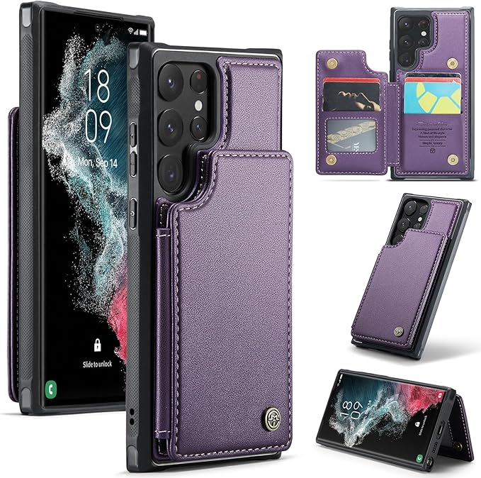 Bemal for Samsung Galaxy S22 Ultra Wallet Case with Card Holder, RFID Blocking, Shockproof Leather Kickstand for Men and Women, Durable Protective Phone Cover for 6.8", Purple