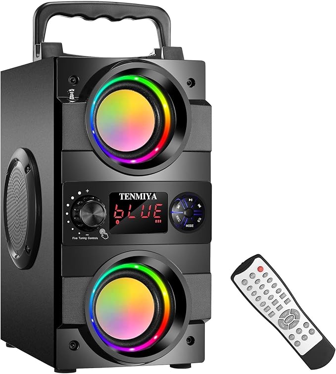 TENMIYA 40W(60W Peak) Portable Bluetooth Speakers with Subwoofer Wireless Stereo Rich Bass Boombox with LED Lights Outdoor Home Party Speakers Support FM Radio Remote Control AUX EQ