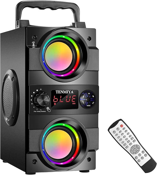 TENMIYA 40W(60W Peak) Portable Bluetooth Speakers with Subwoofer Wireless Stereo Rich Bass Boombox with LED Lights Outdoor Home Party Speakers Support FM Radio Remote Control AUX EQ