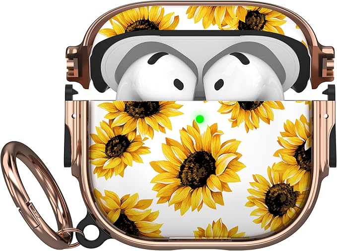 Maxjoy for AirPods 4 Case with Lock, Flower AirPods 4 Case Lock Protective Hard Cute AirPod 4 Generation Cover for Women Girly with Keychain Clip for AirPod 4th Generation Cover 2024, Sunflower