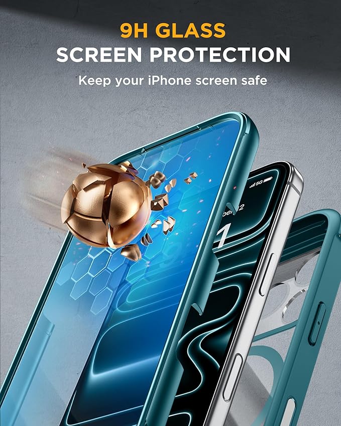 Miracase for iPhone 17 Pro Max Case 6.9" Full-Body Phone Case with Built-in Glass Screen Protector& Full Camera Protector,[Magnetic with MagSafe] Drop Proof 17 ProMax Cover, Green