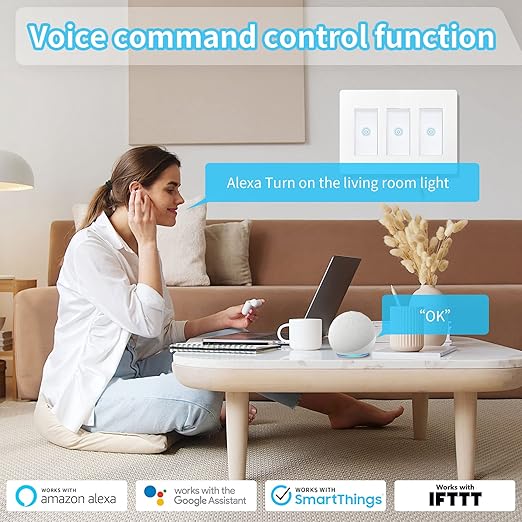 Milfra Touch Smart Switch - 3 Gang, WiFi Light Switches, Alexa Compatible, Neutral Wire Needed, No Hub Required