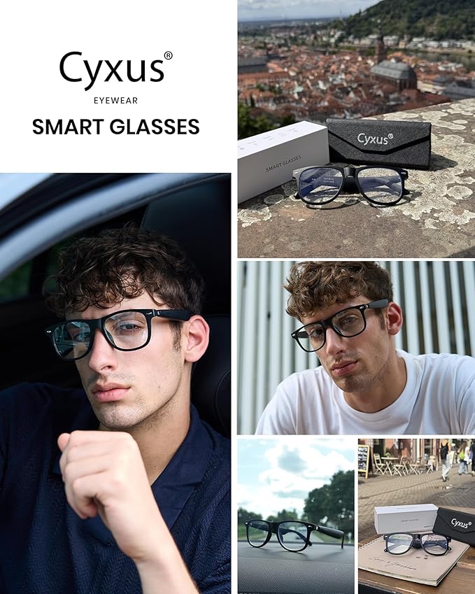 Cyxus AI Smart Glasses for Business Meetings - Real-Time Transcription Bilingual Translation & Bluetooth Audio Lightweight All-Day Wear AI8284