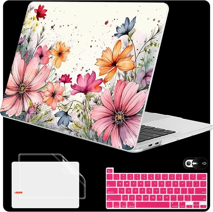 Mektron for MacBook Pro 13-inch Case 2022 2021 2020 Release A2338 M2 M1 A2289 A2251, Printed Plastic Hard Shell Cover for New MacBook Pro 13.3-inch Touch Bar Fits Touch ID, Colorful Floral