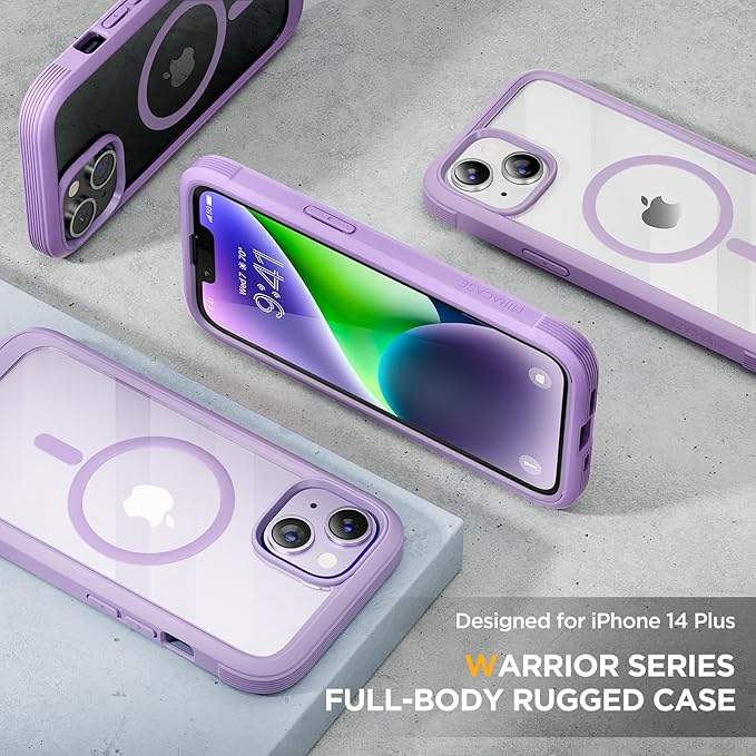 Miracase Glass Series Designed for iPhone 14 Plus Case 6.7 inch, 2023 Upgrade Full-Body Magnetic Clear Case with Built-in 9H Tempered Glass Screen Protector,Compatible with MagSafe,Purple