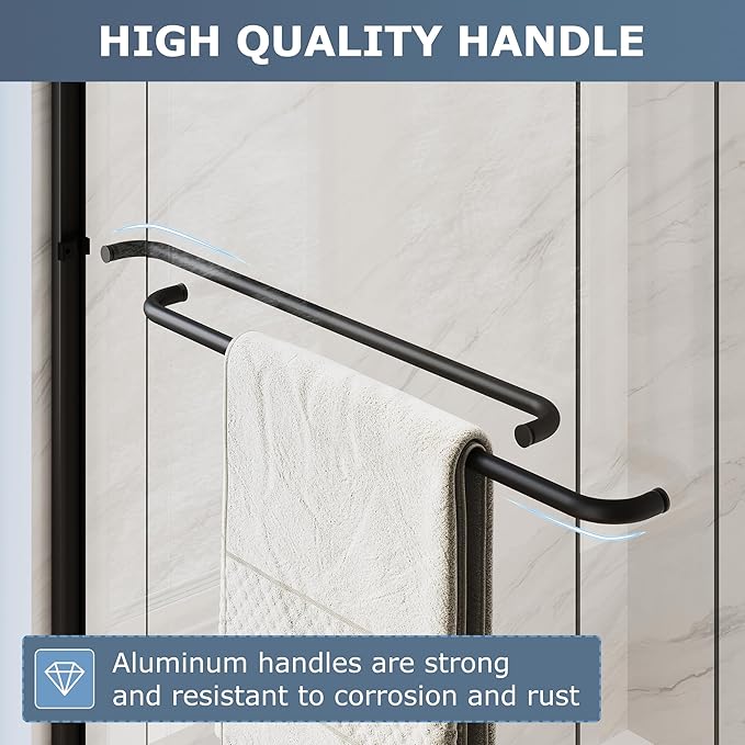 SUNNY SHOWER Double Sliding Glass Door 48" W x 72" H Shower Door 1/4" Tempered Glass Sliding Door Semi-Frameless Shower Glass Enclosure Bypass Walk in Shower Cabin, Matte Black