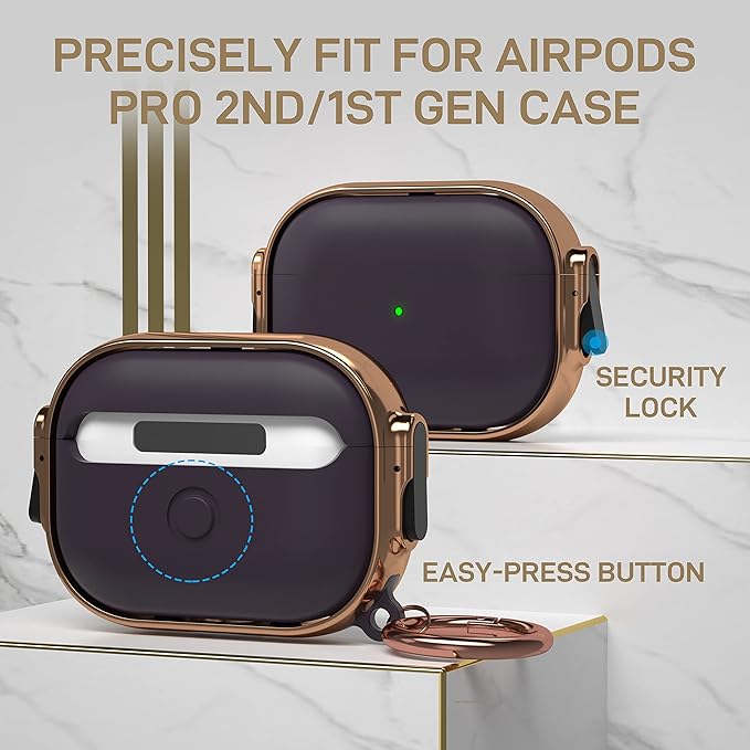 Maxjoy for AirPods Pro 2nd/1st Generation Case with Lock, Cute AirPods Pro 2 Case Lock Protective Hard AirPod Pro Cover for Women Men with Keychain for Airpod Pro (2023/2022/2019), Purple/Rose Gold