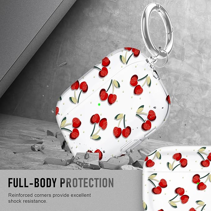 Compatible Airpods Pro 3 Case (2025),Soft Cute Cherry Print Silicone Protective Cases for Apple AirPods Pro 3rd Generation Case,Airpod Pro 3 Cover with Keychain&Cleaner Kit for Women/Girls,Cherry