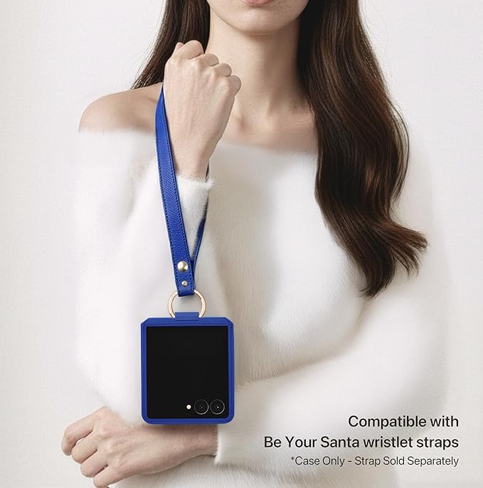 [BeYourSanta] Galaxy Z Flip 7 Case with Ring - Avant-Garde Handmade Saffiano Vegan Leather Case, Anti-Scratch Hinge Protection, Made in Korea (3 Pockets, Blue)