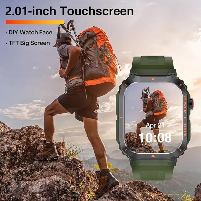 Military GPS Smart Watch for Men Pressure/Altitude/Compass,Fitness Smart Watch for Android Phones and iPhone,Outdoor Waterproof Fitness Tracker with Blood Oxygen/Heart Rate/Sleep/100+ Sport Modes