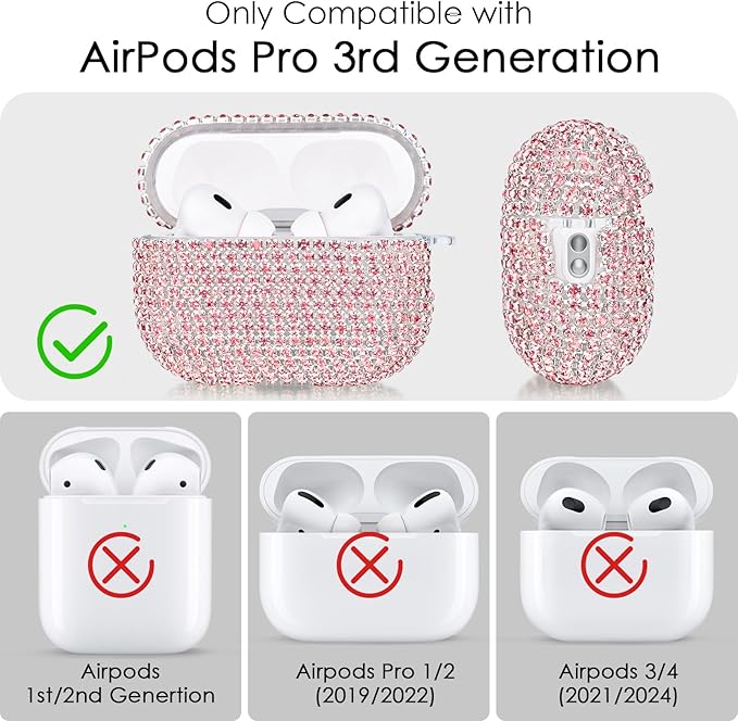 Case for Apple Airpods Pro 3 Case Cover 2025, VISOOM Bling Jewerly Airpods iPods Pro3 Cases Cute Glitter Diamond Airpod iPod Pro3 Cases Rhinestone AirPods iPods Pro 3rd Gen Cas with Keychain for Women