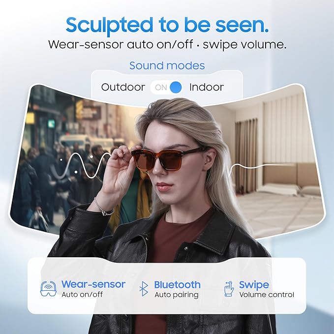 LIMU Gen 5 Smart Glasses, AI Glasses with Real-Time AI Interpreter - Open-Ear Bluetooth Glasses with Speakers, Volume & Touch Control, Wear-Sensor Auto On/Off, Brown TR90 Frame for Women & Men