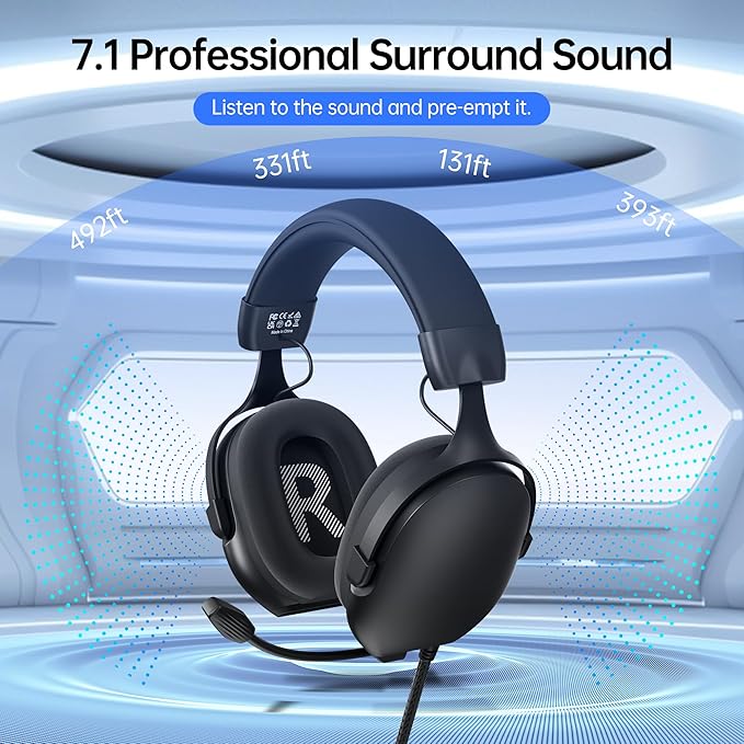 Gaming Headsets with Mic,7.1 Surround Sound Gmaing Headphones with Noise Cancelling Microphone for Xbox,PS4,PS5,Switch,PC,50MM Dynamic Drivers, 3.5MM Audio Jack-Black
