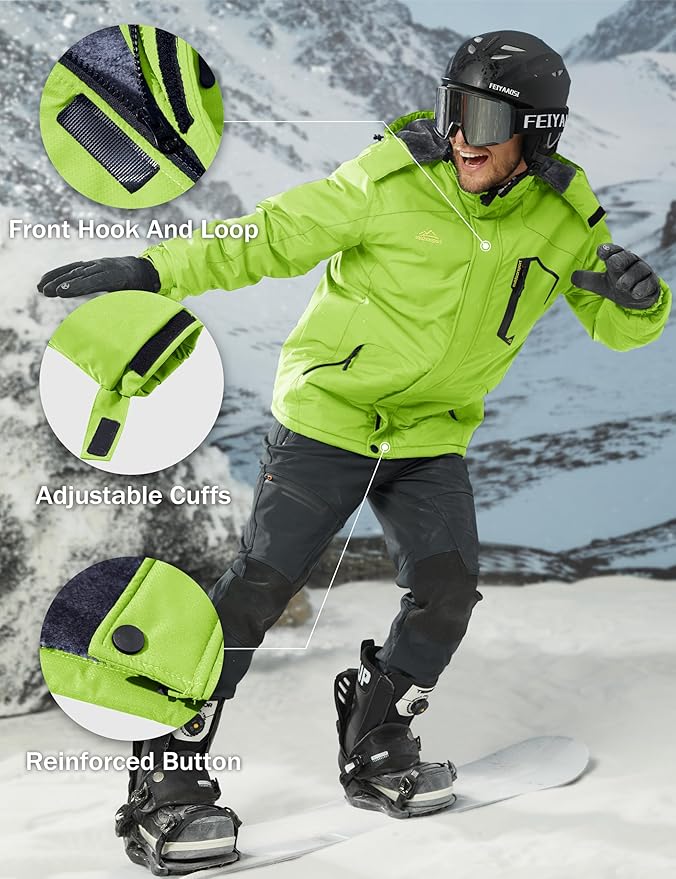 MAGCOMSEN Men's Winter Coats Water Resistant Ski Snow Jacket Warm Fleece Jacket Parka Raincoats With Hood Multi-Pockets