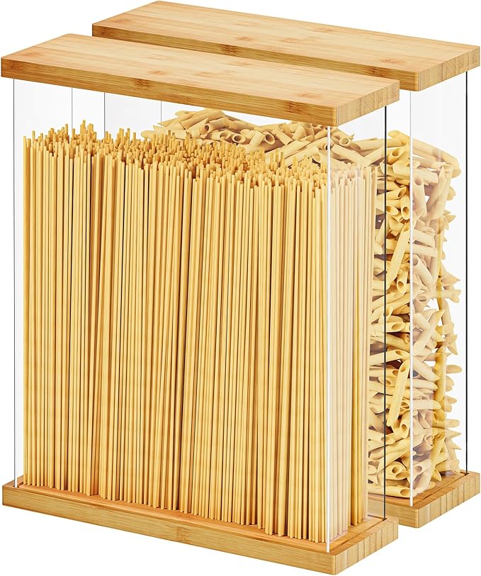 SpaceAid Bamboo Food Storage Container - Airtight Cereal Containers with Lids, Kitchen Cereal Canisters Pantry Organizers and Storage for Rice, Flour, Coffee, Snack, Large 2 Pack