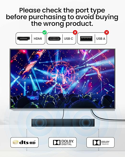 Silkland HDMI eARC/ARC Cable for Soundbar 6.6FT, High Speed HDMI ARC Cable, [8K, HDR, HDCP 2.2, Ethernet], Compatible for Samsung, Vizio, Sono, Bose, LG Sound bar, UHD