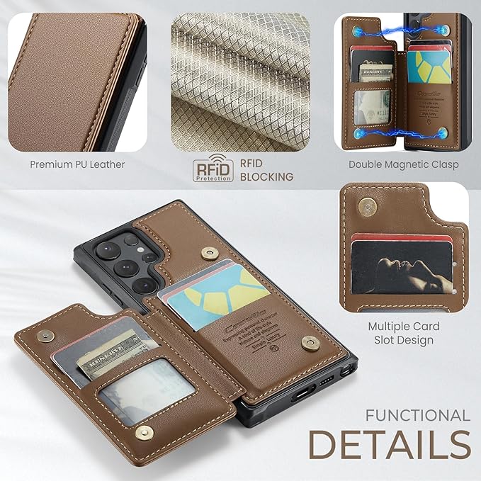 Bemal for Samsung Galaxy S25 Ultra Wallet Case with Card Holder, RFID Blocking, Shockproof Leather Kickstand for Men and Women, Durable Protective Phone Cover for 6.9", Brown