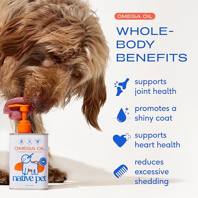 Native Pet Omega 3 Fish Oil for Dogs & Cats - Promotes Healthy Skin, Shiny Coat, & Strong Joints - Made with Wild Alaskan Salmon Oil for Dogs – Tasty, Fast-Absorbing Omega 3 6 9 Liquid Supplement- 8oz