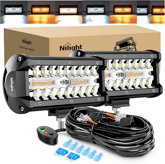 Nilight 6.5inch Amber White Strobe 6 Modes 120W LED Pod Light