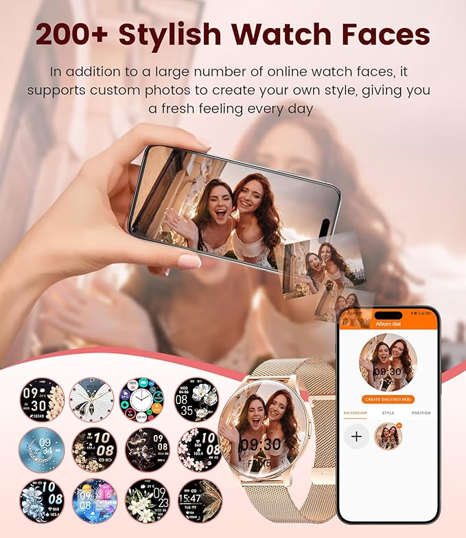 LIGE Smart Watch for Women, 1.43" AMOLED Screen Smartwatch with Answer/Make Call for iPhone/Android/Samsung, Fitness Tracker with 120+ Sport Modes, Sleep/Health Monitor, IP68 Waterproof, 2 Bands,Gold