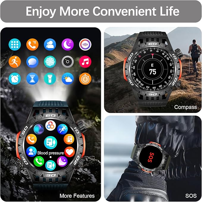 YoYoFit Military Smart Watch with LED Flashlight, Compass, SOS, Rugged Tactical Bluetooth Answer/Dial Calls, Heart Rate Blood Pressure Sleep Monitor Compatible for Android and iOS, Green