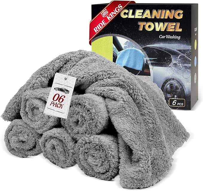 Microfiber Car Towels, 16" x 16" Upgraded 450gsm Ultra-Thick, Detailing Supplies for Car and Home Polishing Washing, Auto Interior/Exterior Rags|Grey 6-Pack