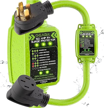 GEARit 50 Amp RV Surge Protector with Circuit Analyzer | Outdoor Waterproof 14-50P/R 4100J Protection | Voltage Monitor for RV Camper Travel Trailer