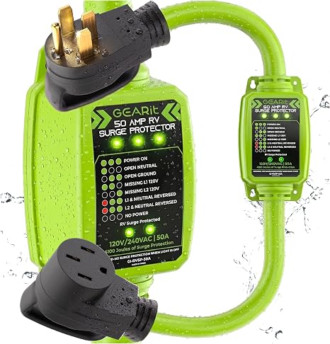 GEARit 50 Amp RV Surge Protector with Circuit Analyzer | Outdoor Waterproof 14-50P/R 4100J Protection | Voltage Monitor for RV Camper Travel Trailer