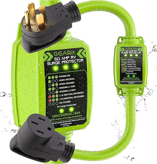 GEARit 50 Amp RV Surge Protector with Circuit Analyzer | Outdoor Waterproof 14-50P/R 4100J Protection | Voltage Monitor for RV Camper Travel Trailer