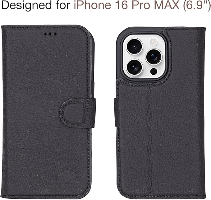 BLACKBROOK Case for iPhone 16 Pro Max Wallet Case for Men and Women, Carter Full Grain Leather 2-in-1 Set for MagSafe Charging, Cash, ID and 4 Card Slots with RFID, Compatible with iPhone 16 Pro Max