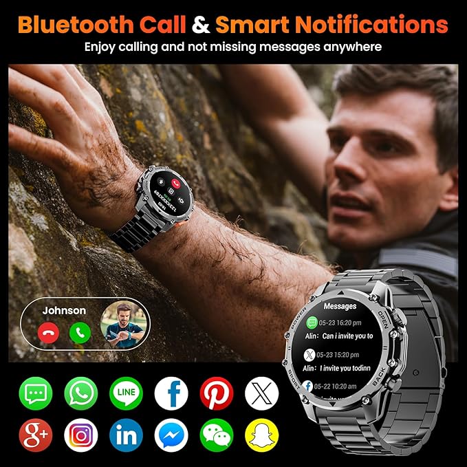 Hwagol Smart Watches for Men (Call/Notification),Two Style Kits,Military Smart Watch with Heart Rate/Sleep Monitor/Pedometer for Android and iOS,1.52''HD DIY Screen Fitness Tracker