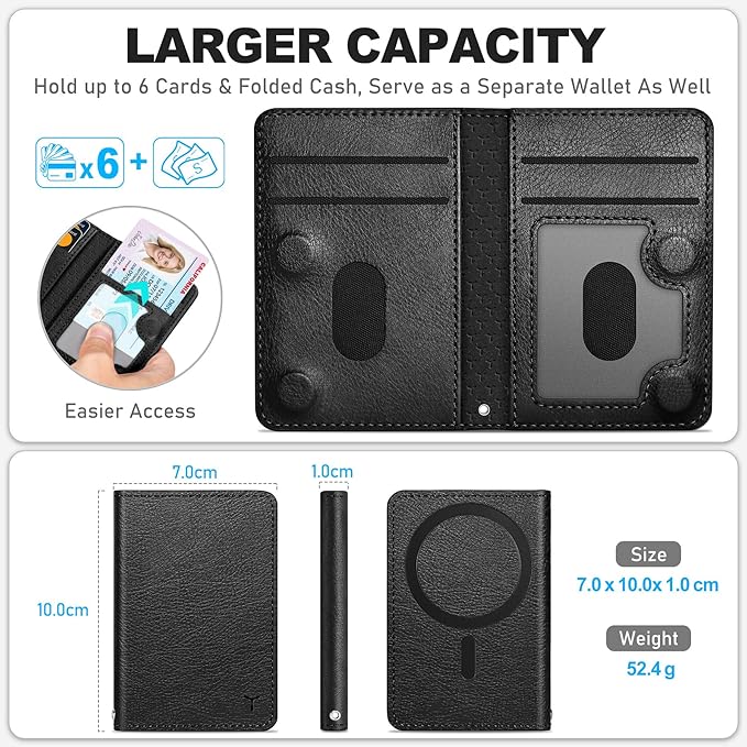 TUCCH for Magsafe Wallet, 6 Card Holders with [ID Window] [RFID Blocking] for iPhone 17/16/15/14/13/12/Pro/Pro Max/Air/Plus Series, PU Leather Magnetic Card Wallet for Men Women, Textured Black