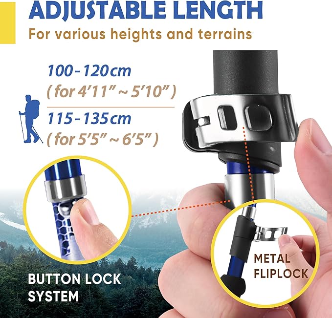 Trekology Trek-Z Collapsible Hiking & Trekking Poles - Balance Support for Seniors, Women, and Men, 2pc Per Set