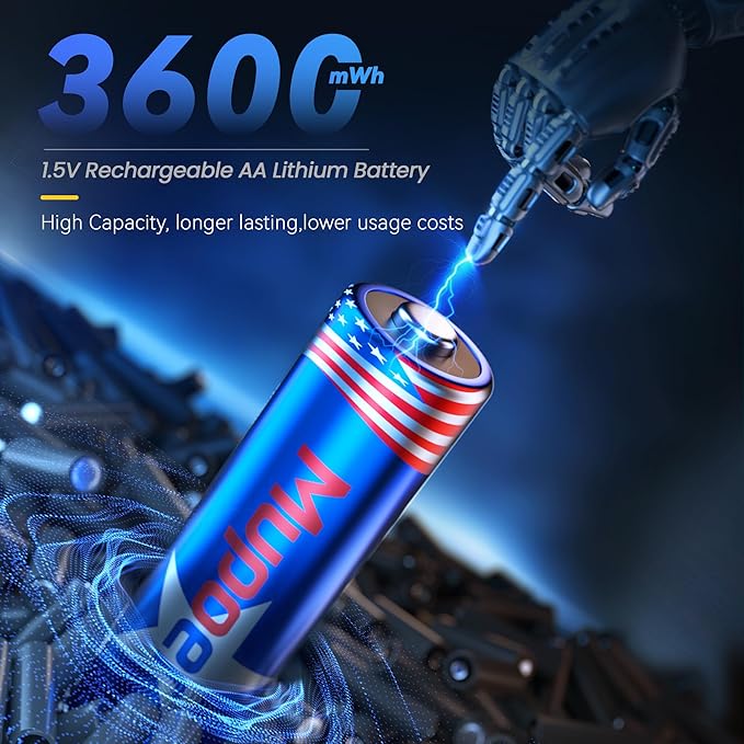 Rechargeable AA Batteries with Box,3600mWh Lithium Batteries AA 1.5V 4 Count,Double A Battery Rechargeable,Long Lasting Lithium ion with Ultra Thin Charging Storage Box for Blink Xbox