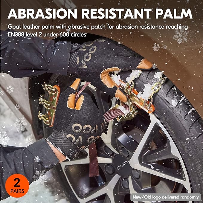 Vgo... 2-Pairs -4? or above 3M Thinsulate C100 Winter Warm Waterproof Light Duty Mechanic Glove, High Dexterity, Anti-abrasion, Rigger Glove (Size XL, Black&Brown, GA9603FW)